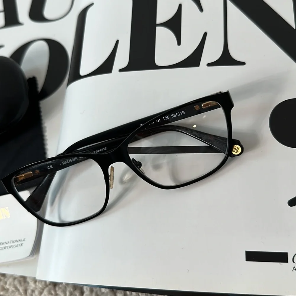 BALMAIN Black Frame, Clear Lens Eyewear With Case, Cloth & Authenticity Booklet